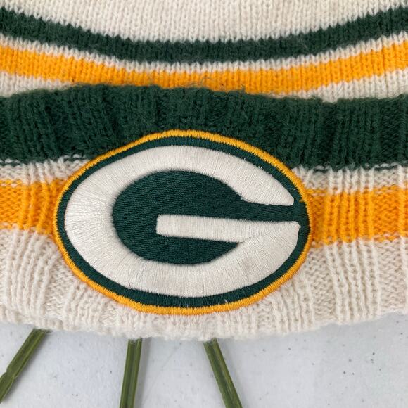 47 NFL Football Green Bay Packer Yellow White Stripe Knit Logo Winter Beanie Hat - Picture 2 of 7